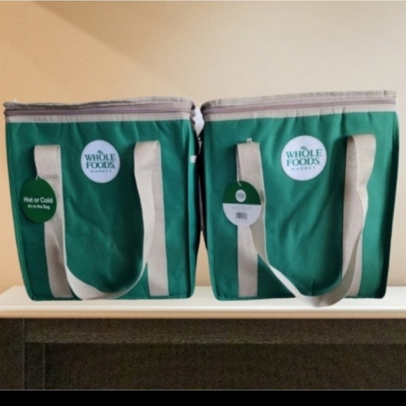 X2 WHOLE FOODS MARKET Insulated Reusable Cooler Green Grocery Shopping Bag - Picture 10 of 10